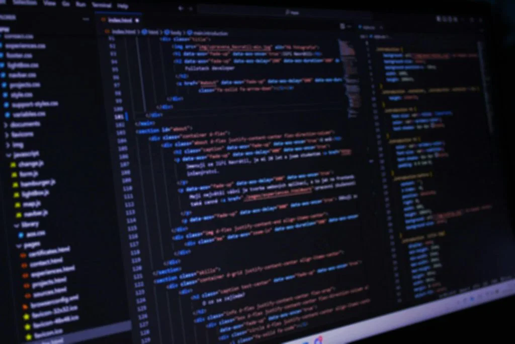 Programming code displayed on a computer screen, representative stock photograph